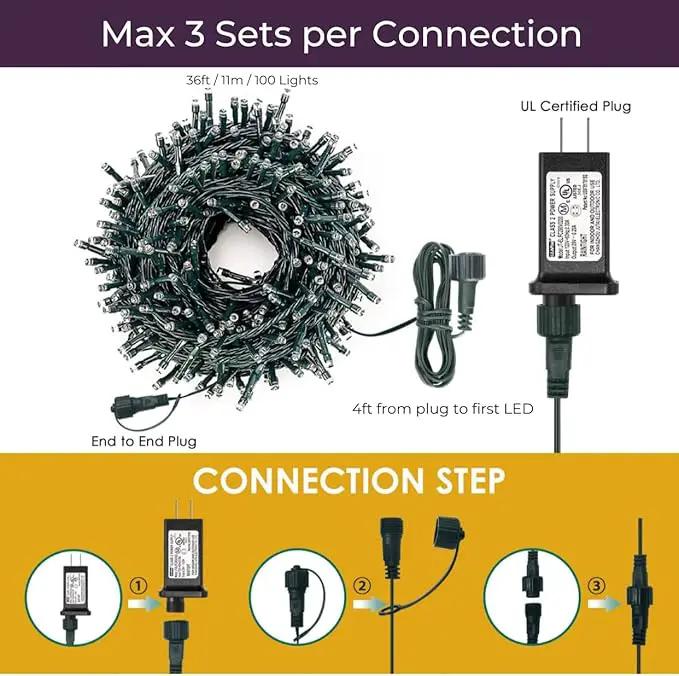 Soft Magic Twinkle Christmas String Lights 100 LED (Warm White) 36 FT, Plug in, Connectable Waterproof Green Wire, Decorations Indoor Outdoor Patio Yard Garden Wedding by GreenHaven Gardens