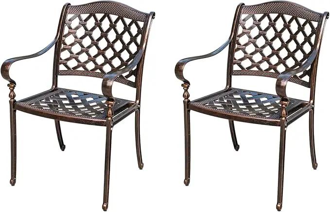 Outdoor Dining Chair Cast Aluminum Patio Chairs Set of 2 All-Weather Patio Dining Chair with Adjustable Feet for Backyard Garden (Royal Chair) by GreenHaven Gardens