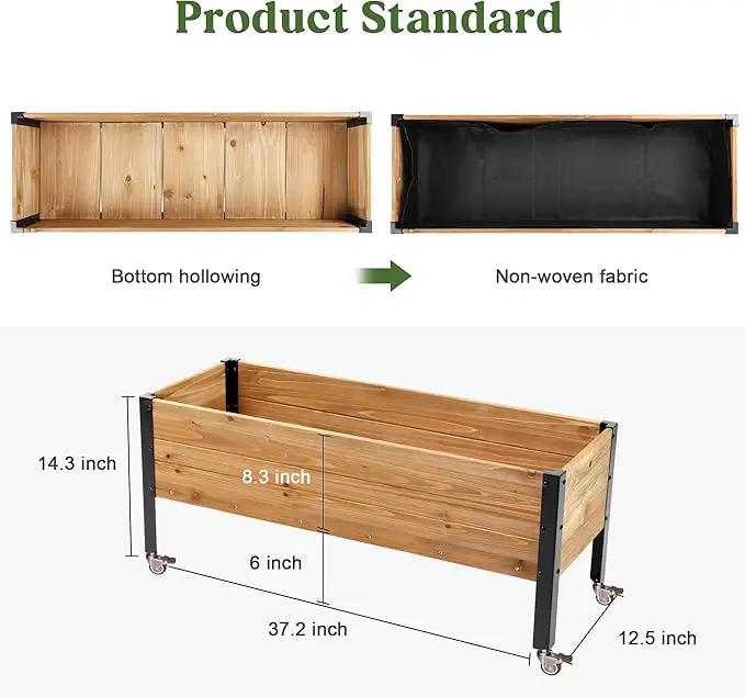 Wood Rectangular Garden Planter Box with Wheel Raised Garden Bed Outdoor,Planters for Outdoor Plants 37 * 13 * 15 Elevated Planter Box for Herbs Vegetables Flowers Outdoor Patio Deck Balcony by GreenHaven Gardens