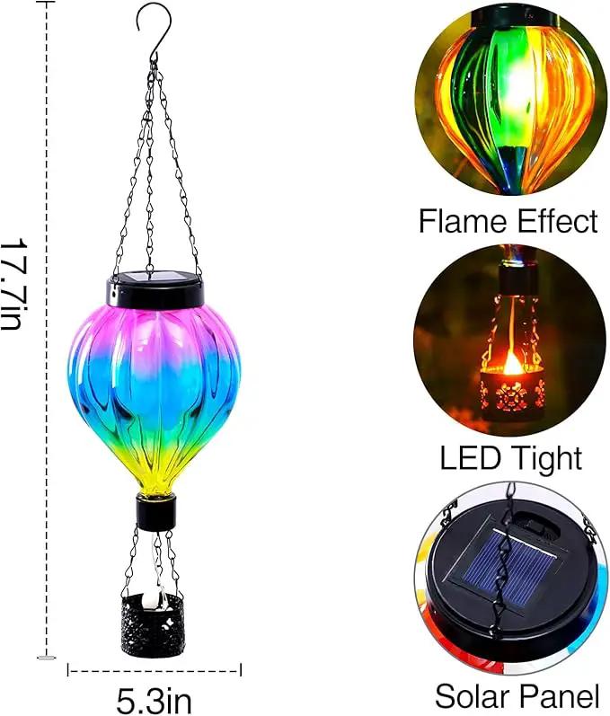 Hot Air Balloon Solar Lantern Outdoor Waterproof with Flickering Flame Gifts for Women Grandma Mom Glas Hanging Solar Lights Decorative for Outside Wall Front Porch Yard Garden Fence by GreenHaven Gardens