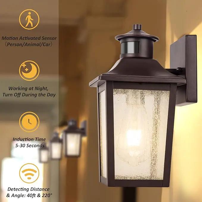 Oil Rubbed Bronze Motion Sensor Outdoor Lights 2 Packs - Waterproof Dusk to Dawn Outdoor Lighting, Brown Exterior Garage Light Fixture, Porch Light Outside Wall Mount for House, Front Door, Anti-Rust by GreenHaven Gardens