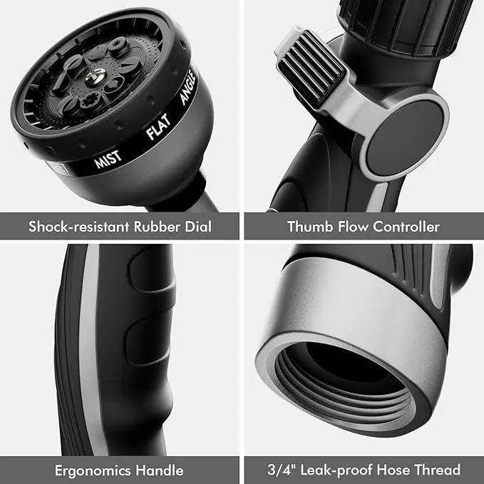 RESTMO Watering Wand Heavy Duty, Metal Garden Hose Wand with Thumb Flow Control, 15-Inch Long Hose Nozzle Sprayer with 10 Spray Patterns, Ideal to Water Hanging Baskets and Shrubs, Silver by GreenHaven Gardens