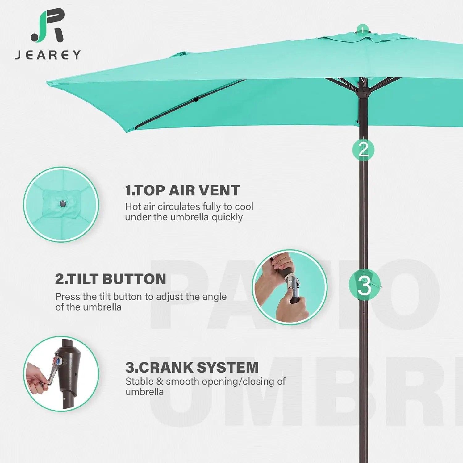 JEAREY 6.5x10 ft Rectangular Patio Umbrellas Outdoor Market Umbrella with Push Button Tilt and Crank, Rectangle Table Umbrella 6 Sturdy Ribs UV Protection for Pool Garden Backyard Deck, Aqua Sky by GreenHaven Gardens