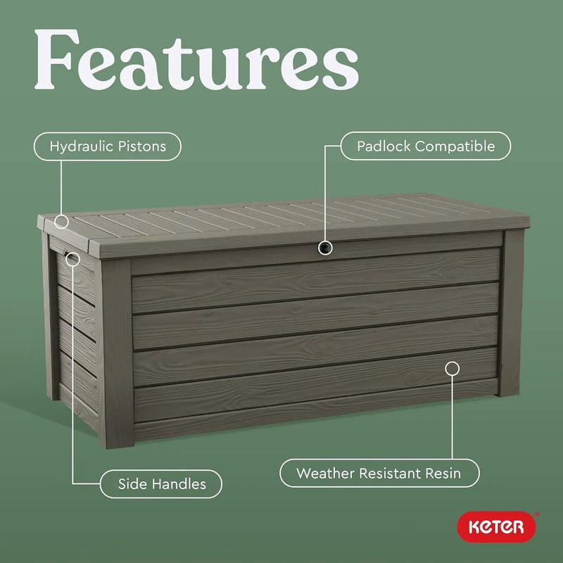 Keter Westwood 150 Gallon Resin Large Outdoor Storage Box for Patio Furniture, Outdoor Cushions, Garden Tools and Pool Floats, Mossy Brown by GreenHaven Gardens