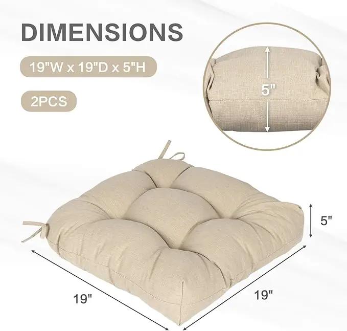 Aoodor 19" x 19" x 5" Tufted Outdoor Chair Cushions, Water Resistant & Fade Resistant Polyester Dining Chair Pads with 2 Straps for Patio Furniture, Set of 2 by GreenHaven Gardens