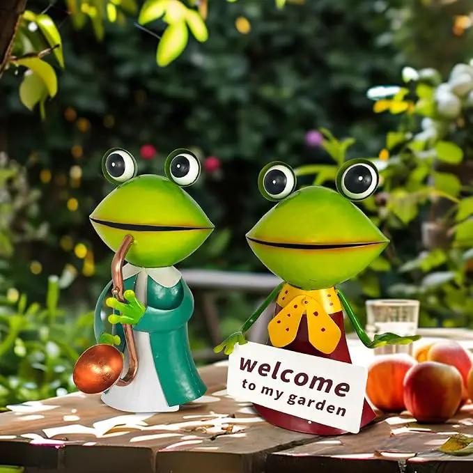 HONGLAND Metal Frog Garden Decor - Metal Frog Outdoor Statue -Outdoor Garden Decorations - 3D Frog Figurines - Christmas Holiday Lawn Patio Yard Fairy Garden Decor (with Welcome) by GreenHaven Gardens