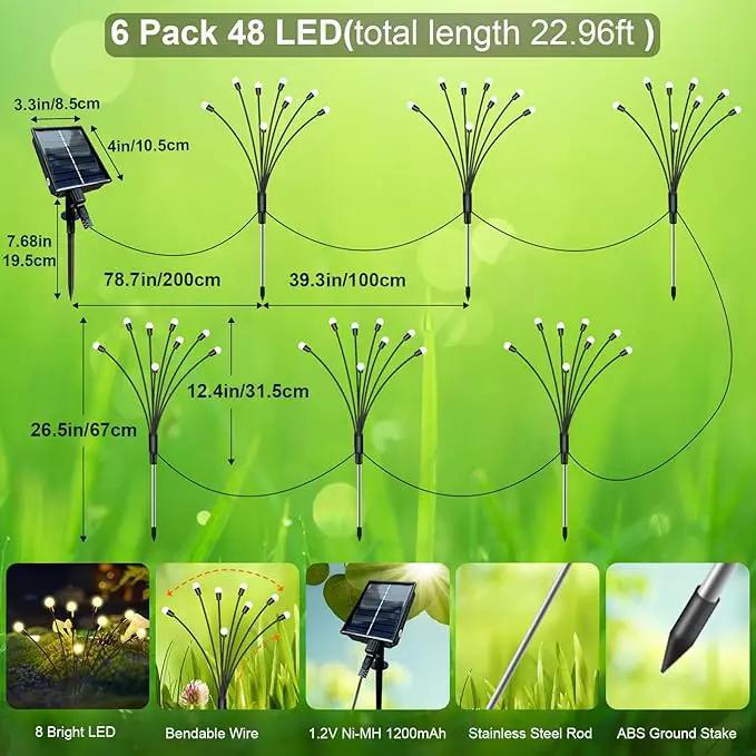 New Upgraded Solar Garden Lights, 6 Pack 48 LED Solar Firefly Lights Outdoor Waterproof, Solar & USB Charging, 8 Modes Swaying Light for Yard Pathway Patio Landscape Outdoor Decoration Lights by GreenHaven Gardens