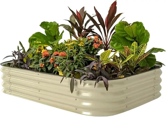 Vego garden Raised Garden Bed Kit, 11" Tall 6 in 1 Modular Metal Raised Planter Bed for Vegetables Flowers Patio Ground Planter Box, Pearl White by GreenHaven Gardens