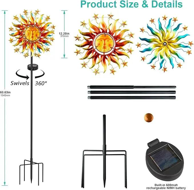 Solar Wind Spinners for Yard and Garden - 60.3 Inch 360° Metal Sun Wind Sculptures Outdoor Clearance Kinetic Windmills with Vine String Shining LED Lights for Patio, Lawn Xmas Garden Decoration by GreenHaven Gardens