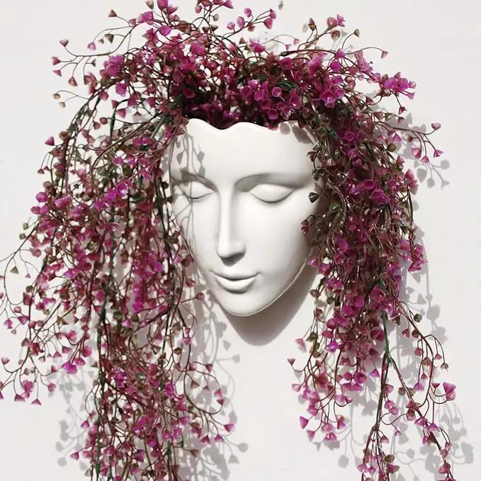Face Vase,Ceramic Female Form Vase,Modern Sculpture White Planter Pot,Human Face Dried Flower Shaped Vase,Wall Hanging Plant Pot for Home Decor Centerpieces, Office or Outdoor Hanging Decor by GreenHaven Gardens