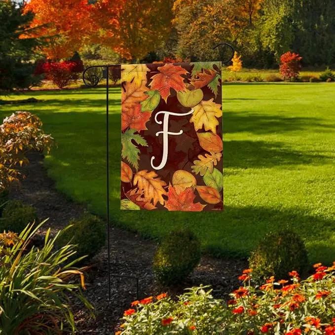 Briarwood Lane Fall Leaves Monogram Letter F Garden Flag by GreenHaven Gardens
