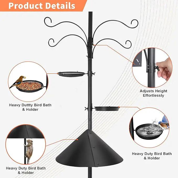 eWonLife 92 Inch Bird Feeder Pole with Squirrel Baffle & Upgraded 9-Prong Base, Adjustable Bird House Pole for Outdoors Heavy Duty, Bird Feeder Stand Post Station with 4 Shepherd Hooks, Birdbath, Tray by GreenHaven Gardens