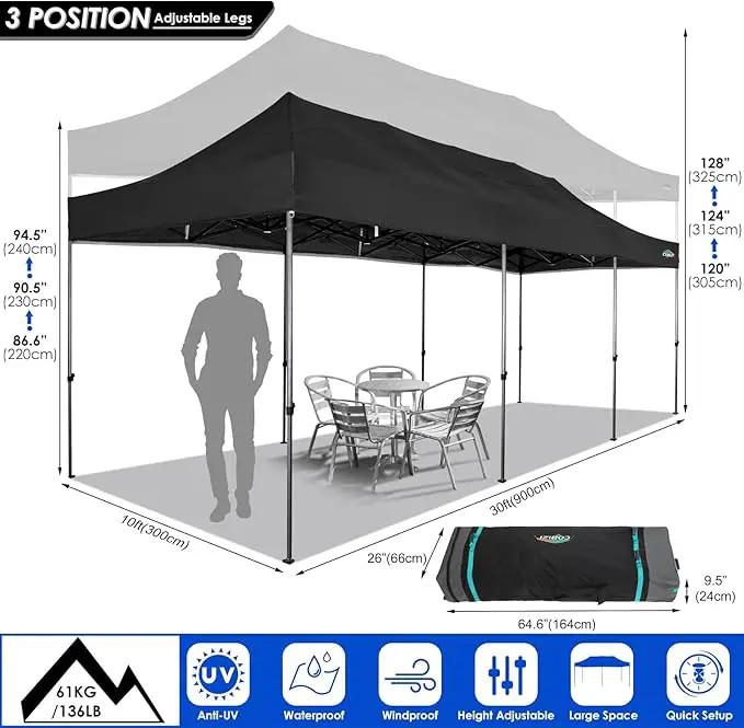 COBIZI 10x30 Pop up Canopy Tent 10x30 Canopy with Sidewalls, Heavy Duty Party Tent Tents for Parties, Foldable UPF 50+ Waterproof Commercial Easy up Canopy with Roller Bag, Black(Windproof Upgraded) by GreenHaven Gardens