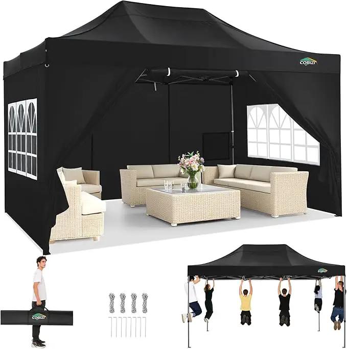 COBIZI 10x15 Pop up Canopy Tent Heavy Duty with 4 Sidewalls, Easy Set-up Commercial Outdoor Party Tent, 100% Waterproof Wedding Canopy Gazebo, 3 Height Adjustable with Handbag, Black by GreenHaven Gardens