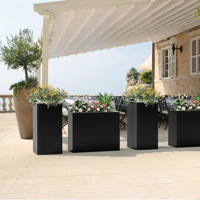 Tall Metal Cube Planter for Outdoor Plants 30" L x 12" W x 24" H, Heavy Duty Steel Large Planter Box with Removable Insert Shelf, Modern Décor for Tall Plants, Trees, Flowers (Black) by GreenHaven Gardens