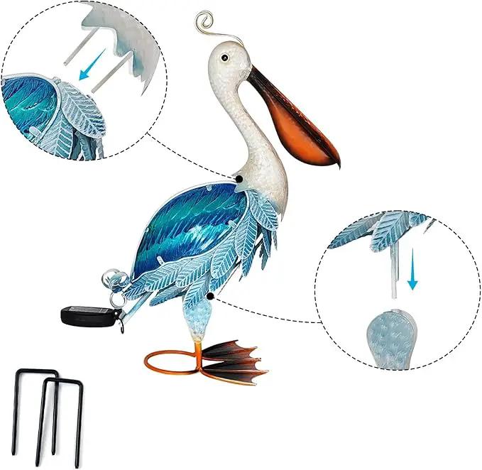 HONGLAND Solar Metal Pelican Statues Garden Sculpture & Statues, 19 Inch Glass Outdoor Pelican Yard Art Coastal Ocean Bird Decor Lawn Ornament for Backyard Porch Patio Decor（Blue） by GreenHaven Gardens