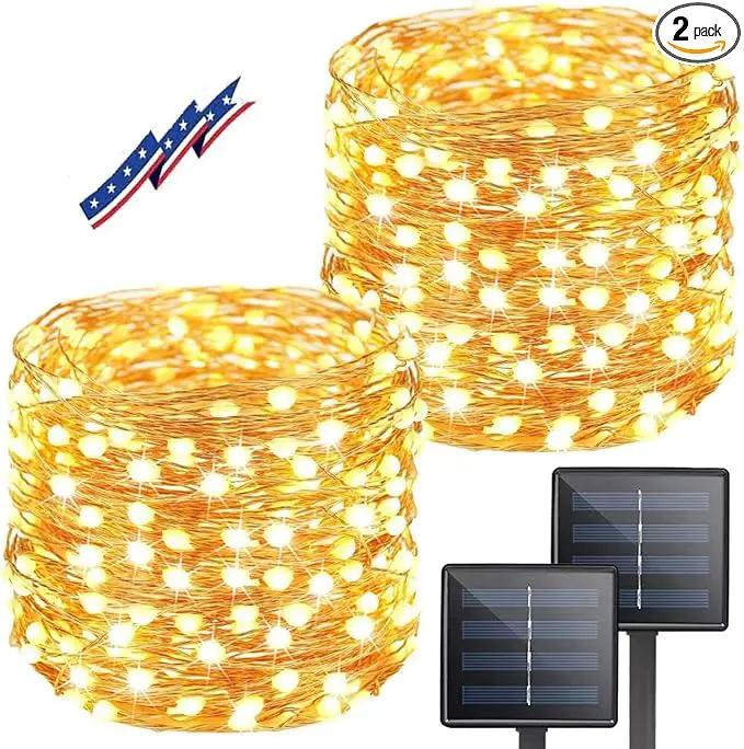 (Warm White ⇋ Cool White) Solar Christmas String Lights Outdoor, 2-Pack Total 80FT 200 LED Solar Twinkle Lights, Waterproof Copper Wire 8 Modes Solar Fairy Lights for Garden Tree Christmas Party Decor by GreenHaven Gardens