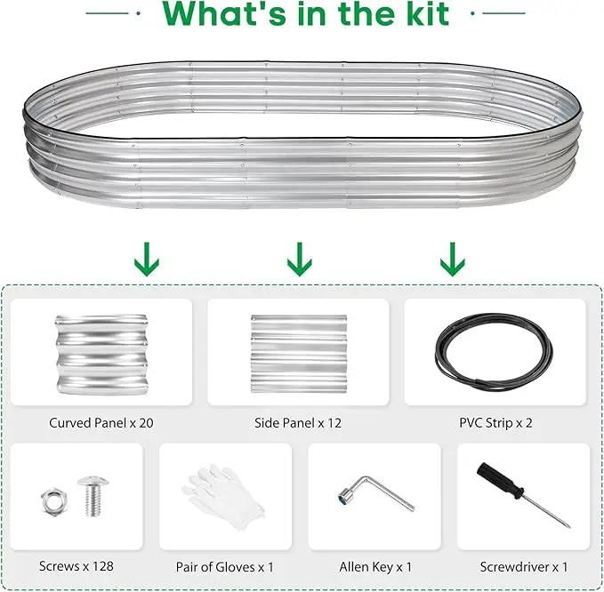 JERIA 2 Pcs 8×4×1ft Oval Raised Garden Bed,Galvanized Raised Garden Bed Kit Outdoor Metal Gardening Planter Box for Vegetable, Fruits, Flower，Herbs by GreenHaven Gardens