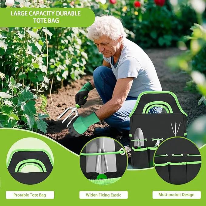 11Pcs Heavy Duty Gardening Tool Set, Shovel Stainless Steel with Non-Slip Rubber Grip, Canvas Storage Bag for Women Gardeners Pruning Shears Plant Care Weeding Tools by GreenHaven Gardens