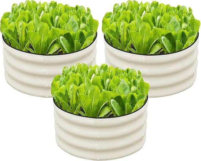 SnugNiture 3 Pcs 2x2x1ft Round Galvanized Raised Garden Bed Kit Outdoor, Metal Planter Box for Planting Plants Vegetables, White by GreenHaven Gardens