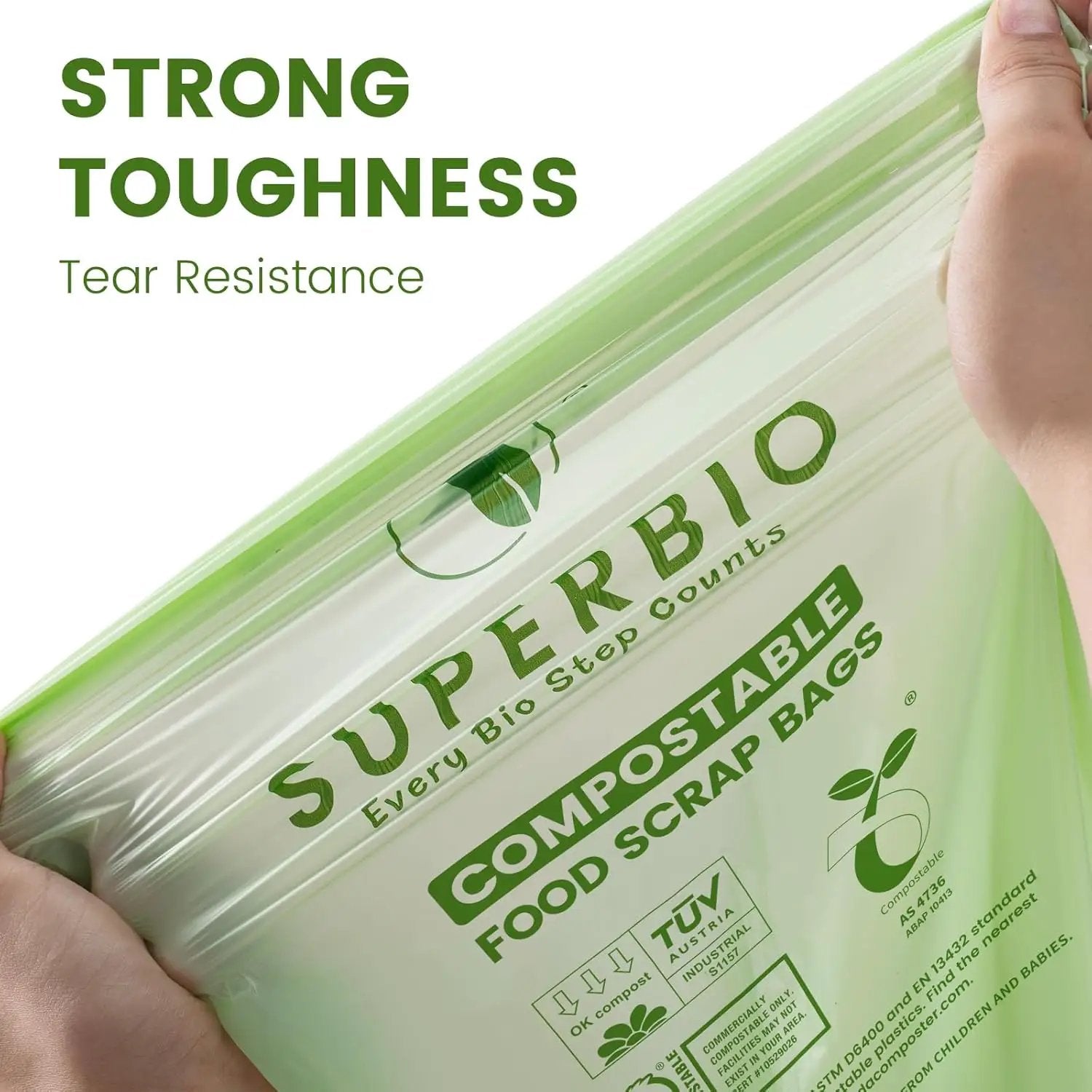 SUPERBIO 2.6 Gallon Flat Top Compostable Food Waste Bags, 100 Count, 2 Pack,9.84L, Food Scrap Bags, BPI Certified and OK compost INDUSTRIAL by GreenHaven Gardens