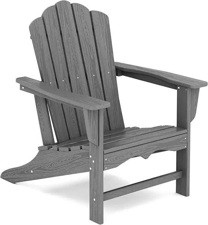 KINGYES HDPE Adirondack Chair, Classic Oversize Adirondack Chair, Grey by GreenHaven Gardens