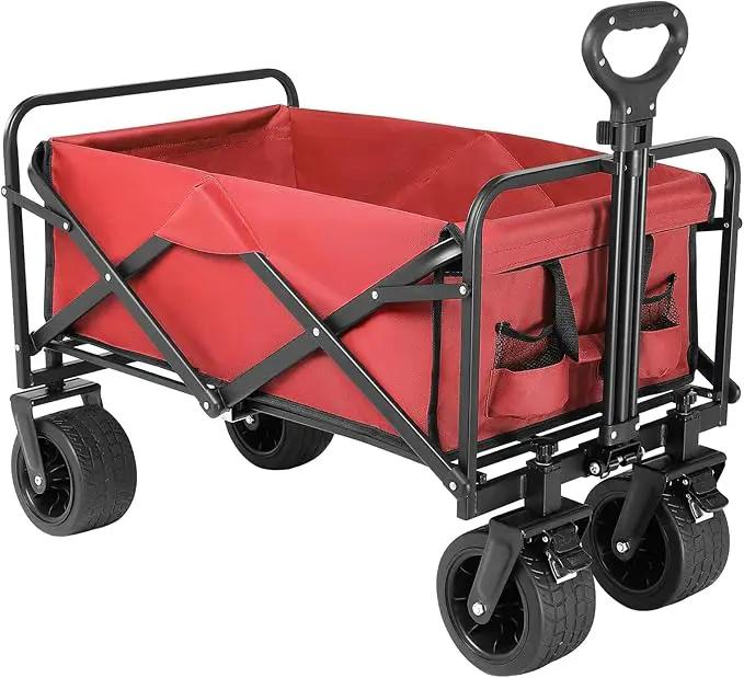 Beach Wagon with Big Wheels for Sand,Collapsible Folding All Terrain Utility Wagons Carts Foldable with Brakes for Sand Camping Sports Outdoor. by GreenHaven Gardens