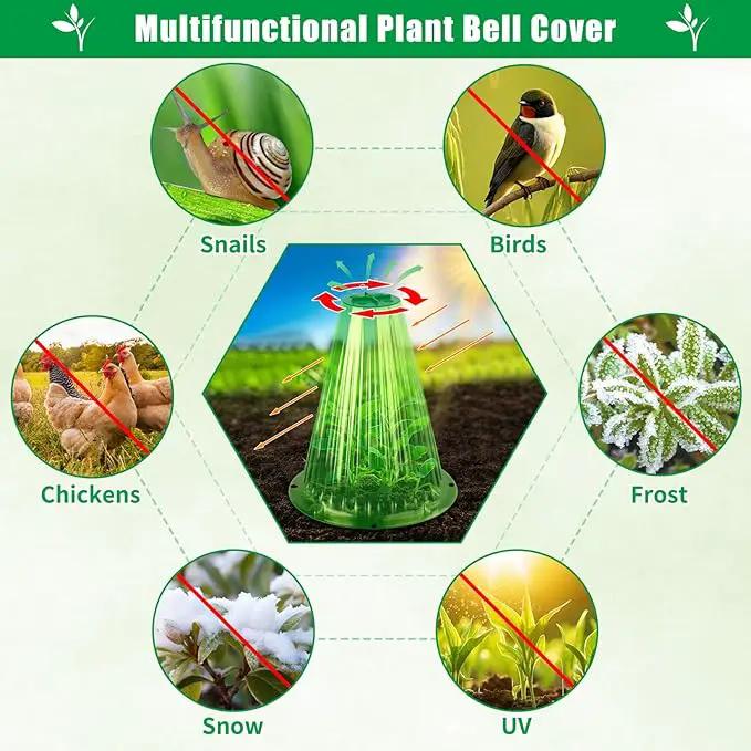 UQM 30 Pack Garden Cloches for Plants, Reusable Bell Plant Protector with Rotary Vent Cover, Garden Protection from Animals Snails Birds Chickens Insect, 9.18" H X 7.56" D (Green) by GreenHaven Gardens