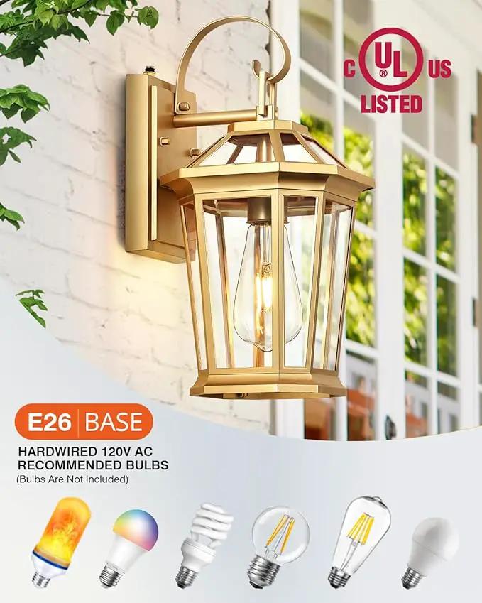 VIANIS Dusk to Dawn Outdoor Wall Lanterns, Modern Golden Exterior Lighting Fixtures Wall Mount Sconces, 100% Aluminum Waterproof Gold Porch Lights, Outside Coach Lantern for House Patio Garage, 2-Pack by GreenHaven Gardens
