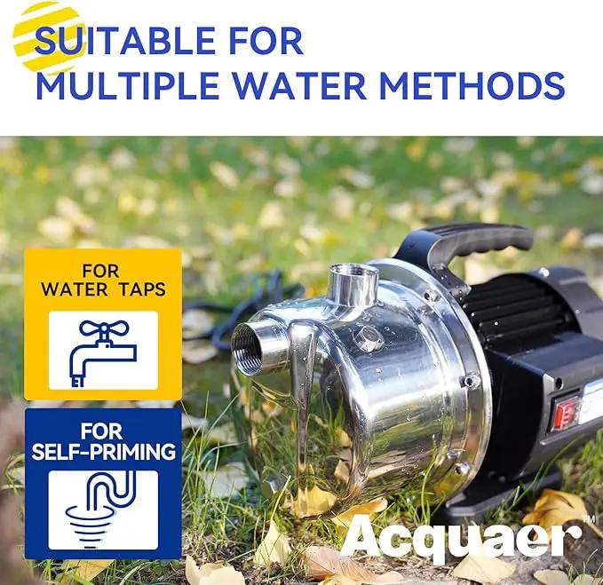 Acquaer 1.5 HP Portable Shallow Well Pump Garden Pump, Stainless Steel, 1210 GPH, 115V Sprinkler Water Transfer Draining Irrigation for Water Removal and Lawn Garden by GreenHaven Gardens