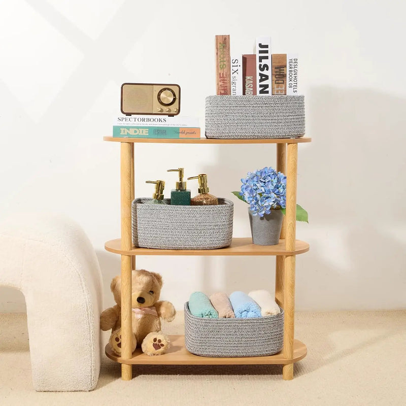 Small Storage Baskets for Organizing | Closet Organizer Bins | Shelf Toy Basket | Woven Rope Baskets | Cube Decorative Box | Shallow Basket | 11.5x7.5x4.7” | 3 Packs Mixed Grey by GreenHaven Gardens