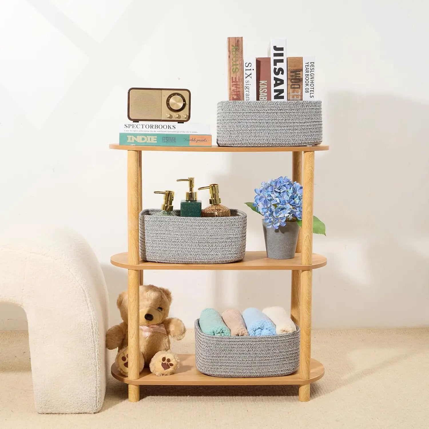 Small Storage Baskets for Organizing | Closet Organizer Bins | Shelf Toy Basket | Woven Rope Baskets | Cube Decorative Box | Shallow Basket | 11.5x7.5x4.7” | 4 Packs Mixed Grey by GreenHaven Gardens