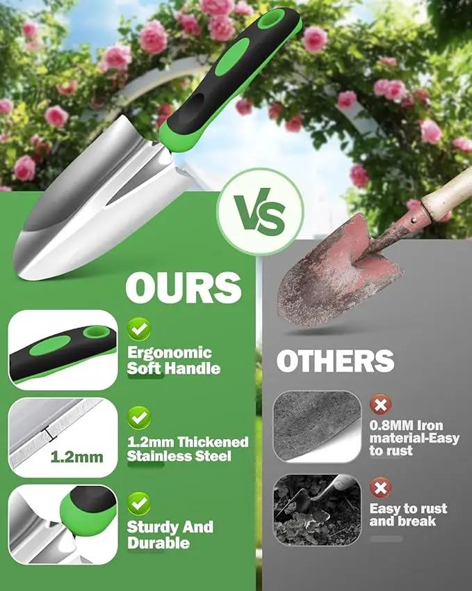 Garden Tools Set, 8 in 1 Heavy Duty Garden Tools Kit, Stainless Steel Ergonomic Gardening Hand Tool with Upgraded Bag, Gardening Supplies Gift for Women, Kid, Organizer by GreenHaven Gardens