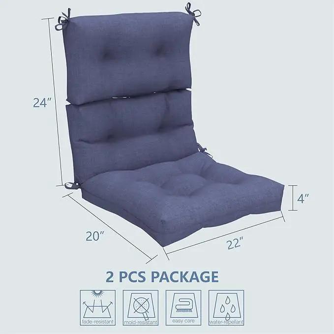 LVTXIII Patio Tufted High Back Seat Cushion Set of 2 Outdoor Rocking Chair Cushions, Replacement Adirondack Chair Cushion with Ties for Garden Balcony Chairs Use, 44” L x 22” W, Navy Textured by GreenHaven Gardens