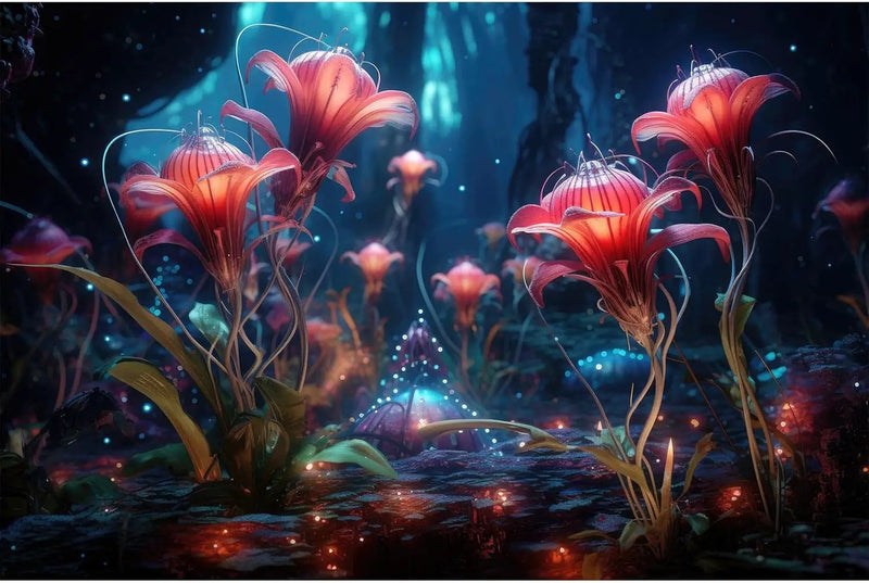 Aquarium Background Beautiful Red Translucent Flowers Terrarium Background Abstract Fantasy Plants Underwater World Tank Poster Glowing Flowers Foggy Forest Fish Tank Background Decors Vinyl 24x12in by GreenHaven Gardens