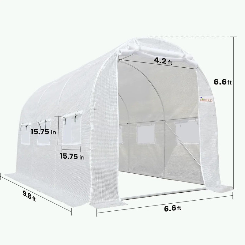 KING BIRD Premium 10x6.6x6.6FT Greenhouse for Outdoors, Large Walk-in Heavy Duty Galvanized Steel Frame, Mesh Door Screen Window Upgraded Zipper Tunnel Hoop for Garden Plant Winter, White by GreenHaven Gardens