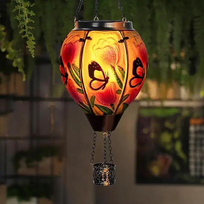 Butterfly Flower Solar Hot Air Balloon Lantern with Flame, Glass Balloon Lantern Outdoor Waterproof Lights, Hanging Solar Lights for Outside Garden Patio Porch Tree Yard Gift for Mom by GreenHaven Gardens