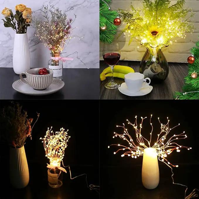 4 Pack 800 LED Starburst Sphere Lights, Battery Operated Firework, 8 Modes Dimmable Remote Control Waterproof Hanging Fairy, Copper Wire for Patio Parties Christmas (Warm White) by GreenHaven Gardens