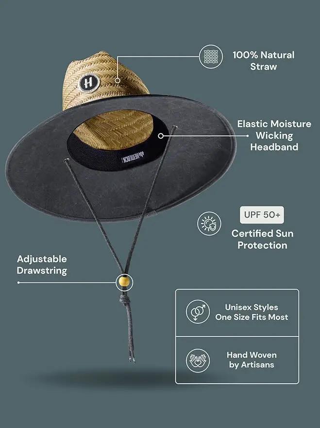 Straw Hat for Men & Women | Lifeguard Hat, Beach Hat & Sun Hat | UPF 50+ Wide Brim for Sun Protection | One Size | Hemlock by GreenHaven Gardens