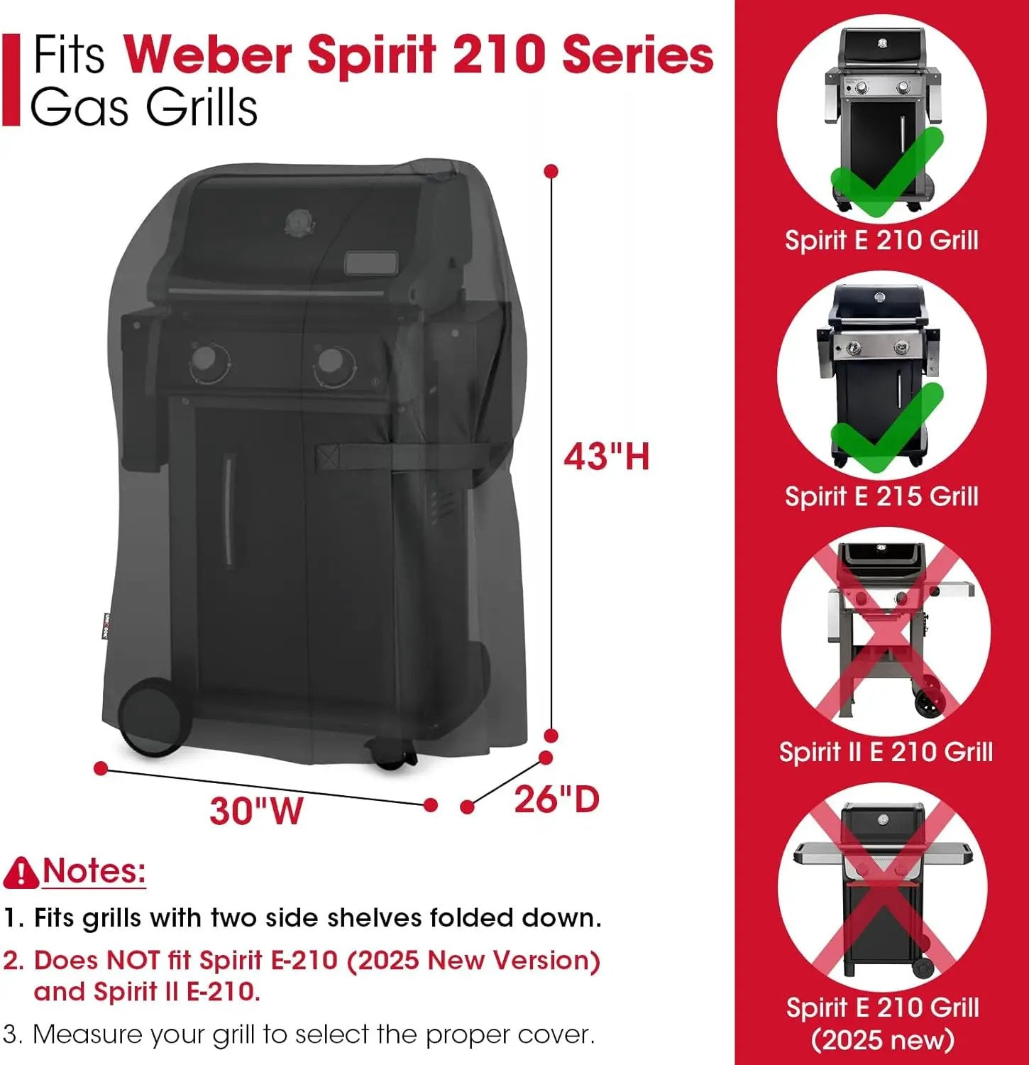 Unicook 2 Burner Grill Cover 30 Inch, Heavy Duty Waterproof Small BBQ Cover, Compatible with Weber Spirit 210 Grill with Side Tables Down, Does NOT Fit Spirit II E-210 with Side Tables Installed by GreenHaven Gardens