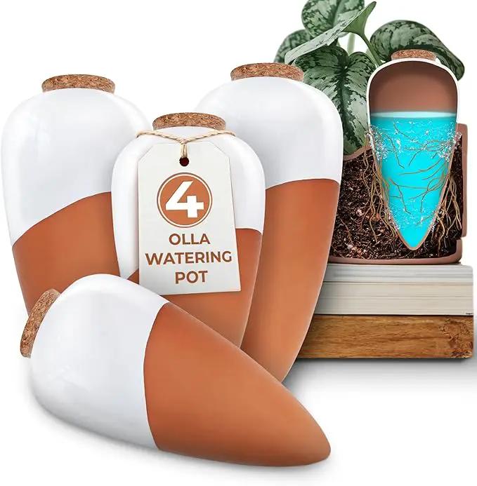 Plant Self Watering Globes - Terracotta Watering Spikes - Slow Release Olla Pots - Holds 16 oz - Drip Irrigiation Olla System by GreenHaven Gardens