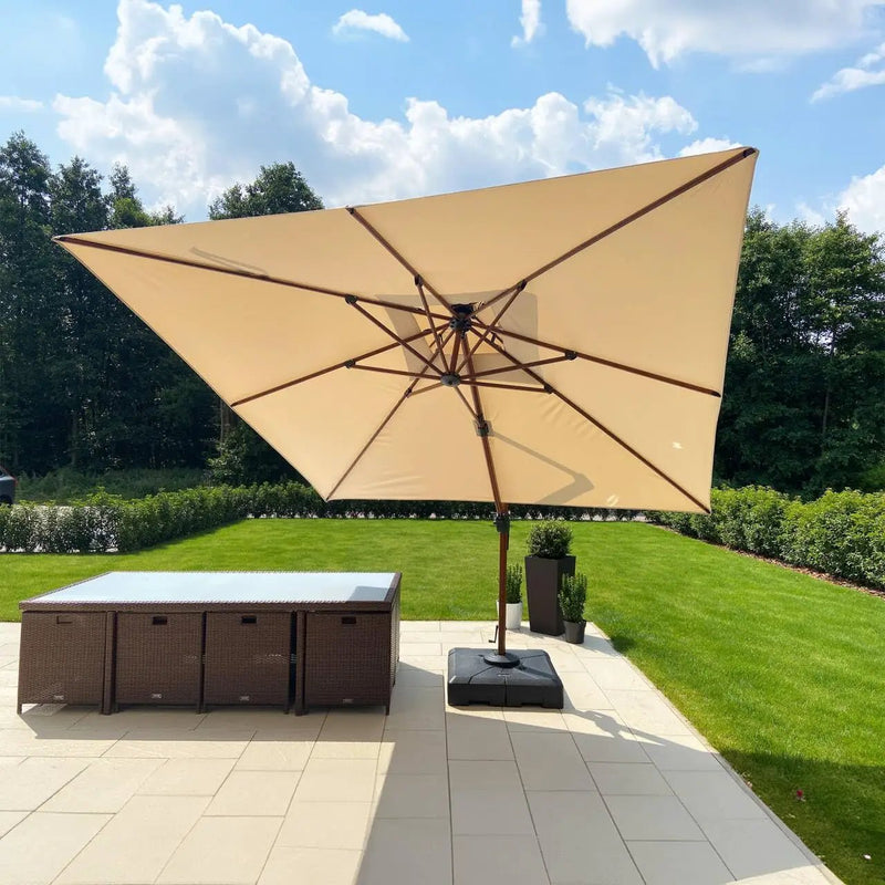 PURPLE LEAF 10' X 13' Double Top Deluxe Wood Pattern Rectangle Patio Umbrella Offset Hanging Umbrella Outdoor Market Umbrella Garden Umbrella, Beige by GreenHaven Gardens