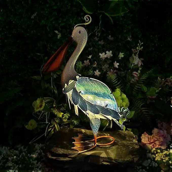 HONGLAND Solar Metal Pelican Statues Garden Sculpture & Statues, 19 Inch Glass Outdoor Pelican Yard Art Coastal Ocean Bird Decor Lawn Ornament for Backyard Porch Patio Decor（Blue） by GreenHaven Gardens