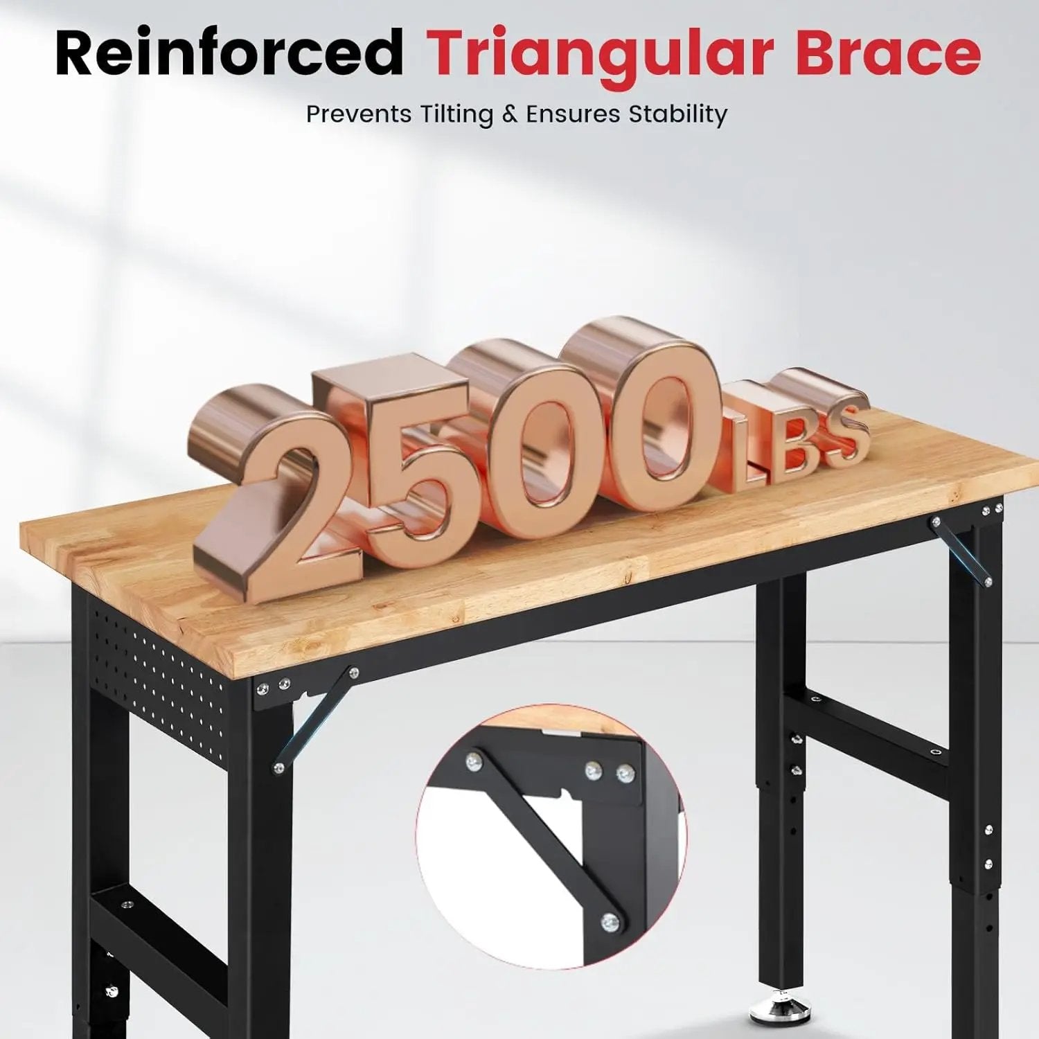 Workbench with Wheels 60 Inch Rubberwood Tabletop Garage Workbench Adjustable Height Work Bench with Pegboard, Power Outlets for Woodworking, Home, Office, Workshop by GreenHaven Gardens