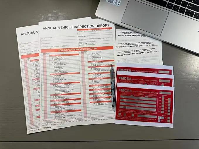 25 Pack 3-Ply Carbonless Annual Vehicle Inspection Report Form with White Interior Inspection Label and Red Exterior Aluminum Inspection Label by GreenHaven Gardens