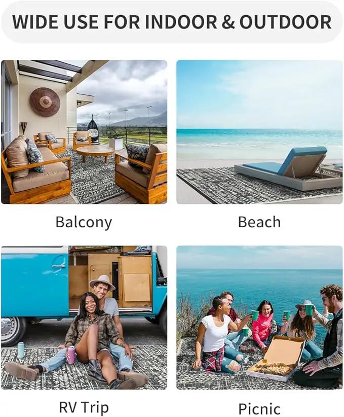MontVoo Outdoor Rug Waterproof-Patio Rug Mat 5x8 Outdoor Carpet Reversible RV Camping Picnic Plastic Straw Rug Outside Outdoor Area Rug for Balcony Deck Backyard Patio Decor Boho Modern Abstract by GreenHaven Gardens