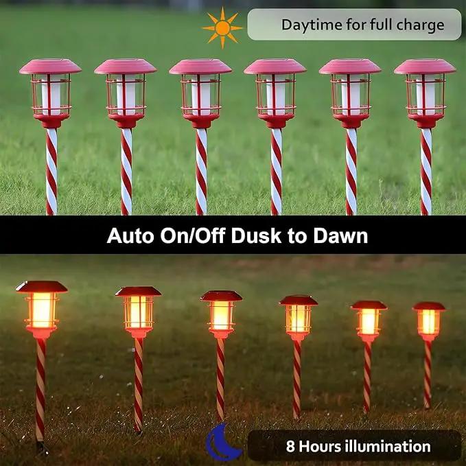 Dynaming 6 Pack Christmas Solar Flame Garden Lights Outdoor, Dual Use Flickering Flame Torch Candy Cane Pathway Marker, Xmas Hanging Lantern Lights, Waterproof & Auto On/Off for Patio Walkway Driveway by GreenHaven Gardens