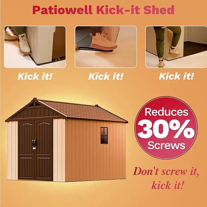 Patiowell 8 x 10 FT Resin Outdoor Storage Shed with Floor, Plastic Shed with Window and Lockable Door for Garden, Backyard, Tool Storage Use, Easy to Install in Beige (Kick-it Shed) by GreenHaven Gardens