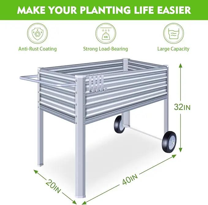Galvanized Raised Garden Bed with Legs, Metal Raised Planter Box with Drainage Holes Outdoor Elevated Garden Bed on Wheels for Backyard, Patio, Balcony by GreenHaven Gardens