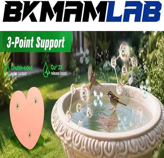 2-Pack 99.99% Pure Copper Bird Bath Purification Disk,Copper Disc with Stable Triple-Point Support,Fits All Outdoor Bird Baths(Heart-Shaped) by GreenHaven Gardens